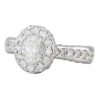 1.50ctw Oval Diamond Halo Engagement Ring 14k White Gold Size 4.5 For Sale