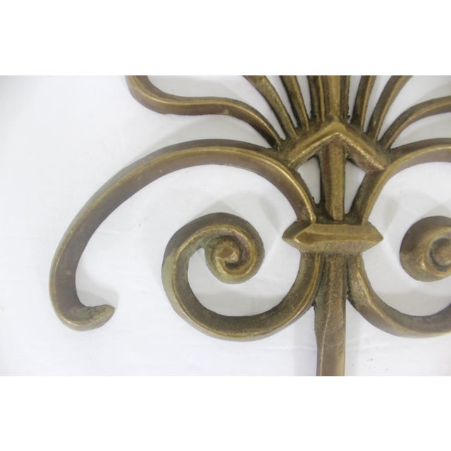 1970s Brass Wall Candle Sconces Peacock or Scroll Fan Shape a Pair For Sale - Image 4 of 12