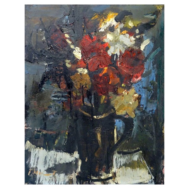 Fridrihs Milts, Flowers in a Vase, Oil on Canvas on Cardboard, 1950s For Sale