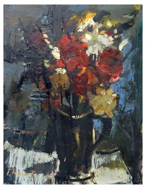 Fridrihs Milts, Flowers in a Vase, Oil on Canvas on Cardboard, 1950s