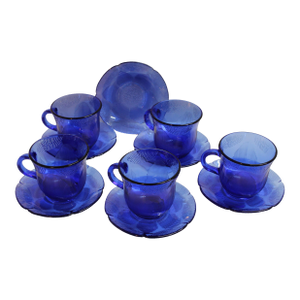 Forte Crisa Blue Glass Sunflower Cups and Saucers- 11 Pieces