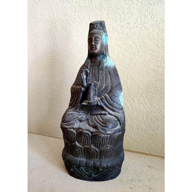 19th Century Chinese Bronze Seated Guanyin With Mark, Qing Dynasty For Sale - Image 12 of 12