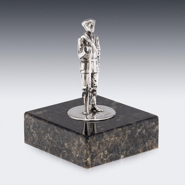 1900 - 1909 Antique 20th Century English Silver Fisherman Statue on Granite Base, 1902 For Sale - Image 5 of 14
