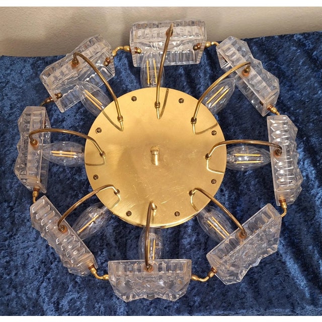 Goldenrod Vintage Chandelier with Brass Frame and Interconnected Crystal Glass Plates, 1970s For Sale - Image 8 of 9
