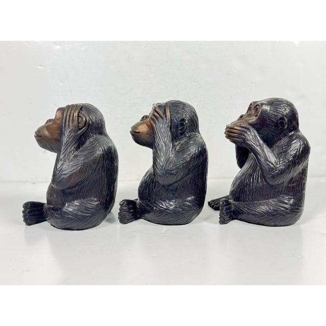 Wonderful set of Vintage Cast Brass 3 Wise Monkeys with Antique Bronze finish. Each has a black felt bottom.