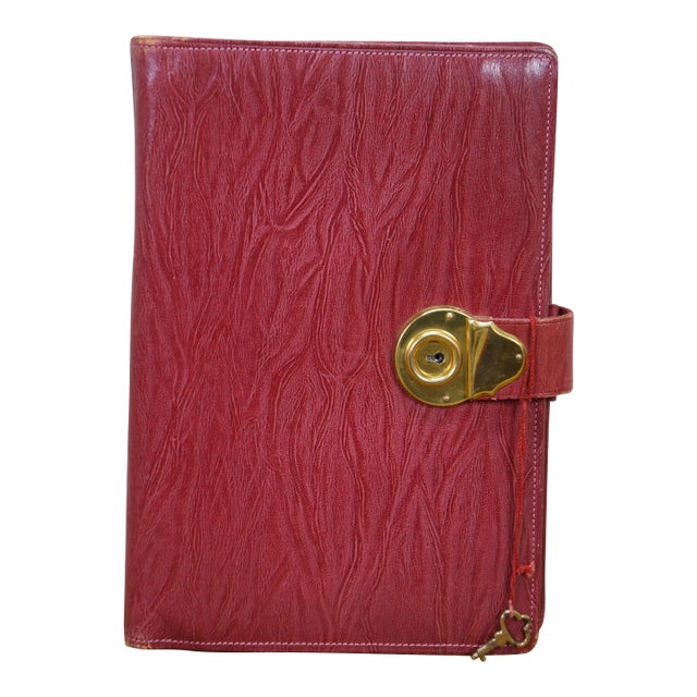 Vintage Red Leather Textured Journal Planner With Lock & Key Diary Portfolio For Sale