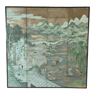 Chinese Chinoiserie Wallpaper Screen, Four Panels For Sale