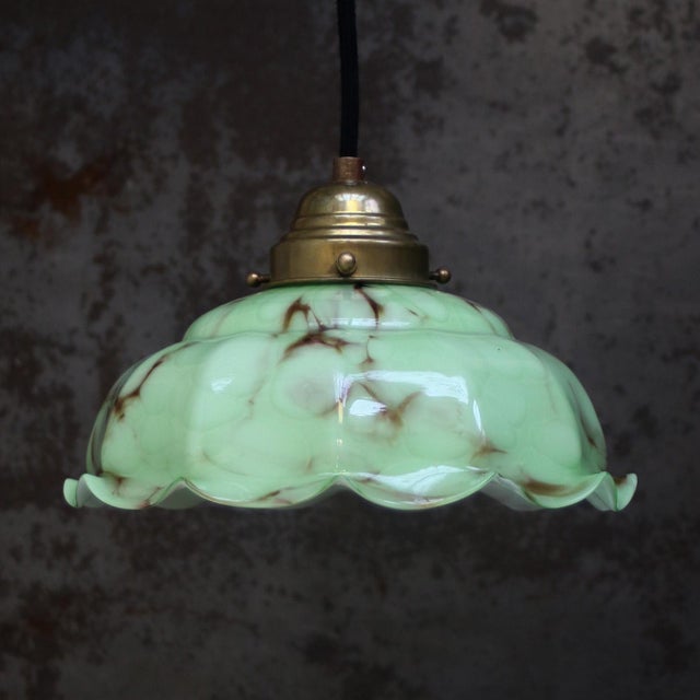 French Green Clichy Marble Patern Glass Pendant Lamp, 1920s For Sale - Image 3 of 7