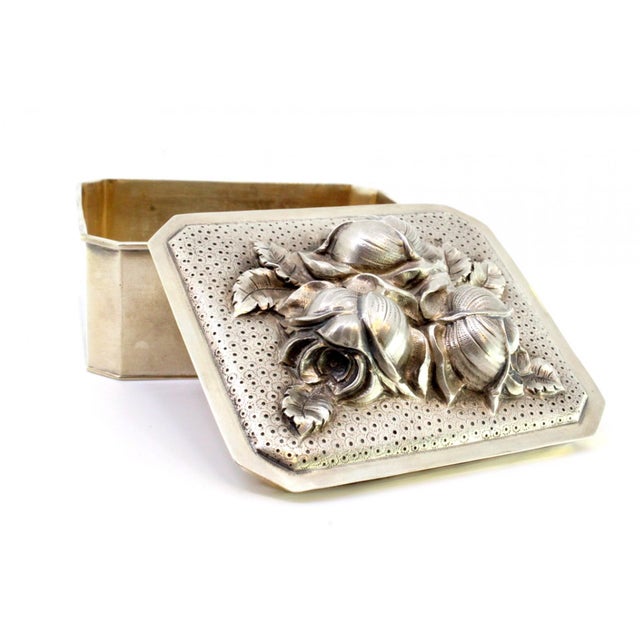 Silver Box with Flowers in High Relief For Sale - Image 4 of 9