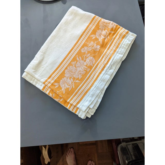 Traditional Vintage Damask Linen With Orange Floral Brokade Tablecloth For Sale - Image 3 of 3