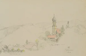 H. Christiansen, View of Grainau with St. John's Parish Church, 1922, Pencil