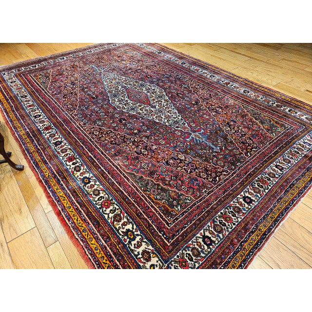 1900 - 1909 Vintage Bibikabad Rug, Hand-Knotted Wool, Geometric Pattern, Rust Red & Blue, 9x13 For Sale - Image 5 of 18