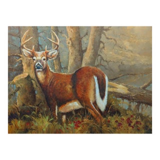 Large White Tail Deer Painting on Canvas For Sale