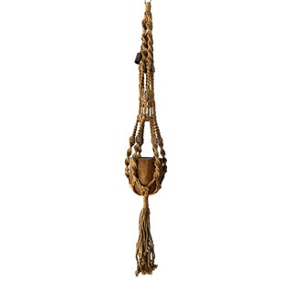 Vintage 70's Jute Macrame Hanging Planter For Sale