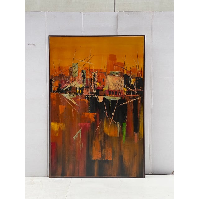 Large Scale Mid-Century Modern Framed & Signed Abstract Seascape Oil on Canvas Painting For Sale - Image 11 of 12