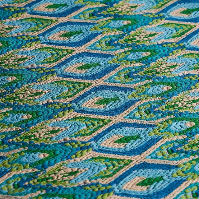 Traditional Sample - Schumacher Lorikeet Embroidery Fabric, Peacock For Sale - Image 3 of 4