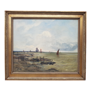 Delpy Hippolyte-Camille - Sailboats in Holland - Oil on Canvas Painting - Circa 1860