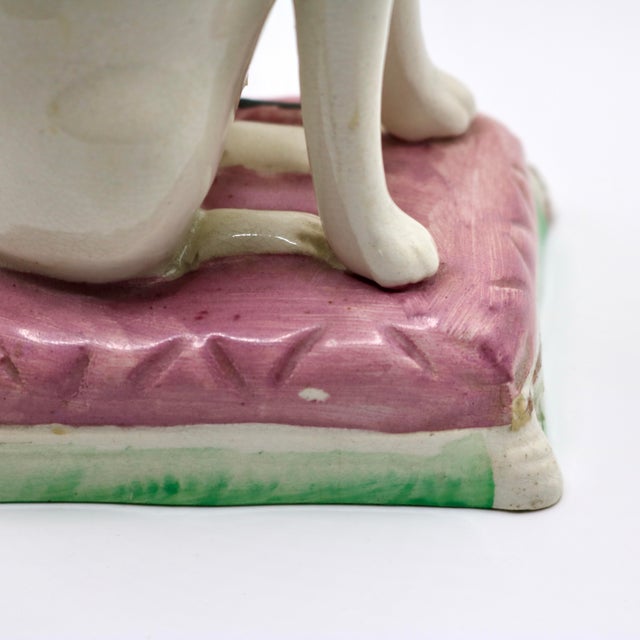 Black 19th Century Antique Staffordshire Style Ceramic Cat on Pink Cushion Figurine For Sale - Image 8 of 11