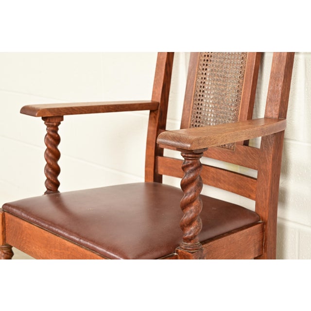 Stickley Brothers Antique Mission Oak and Cane Arts & Crafts Dining Chairs, Set of Five For Sale - Image 9 of 17
