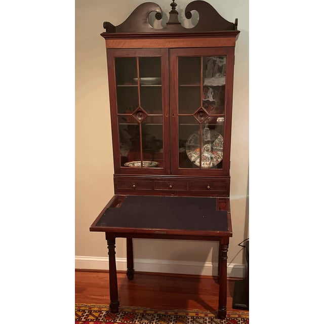 Antique Secretary Desk With Glass Display Hutch Chairish