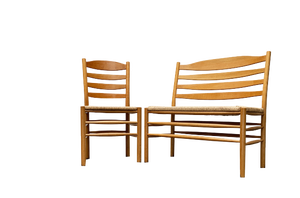 Set of Scandinavian Papercord Bench and Chair in Oak from TS