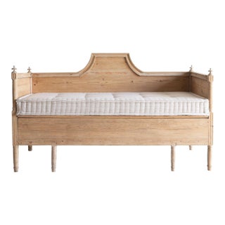 19th Century Swedish Pine Bench, Custom French Mattress in Ian Mankin Ticking Stripe