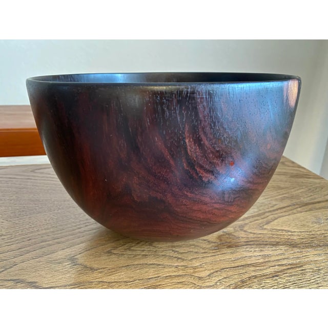 1980s Large Hand-Carved Minimalist Midcentury Modern Rosewood Bowl For Sale - Image 5 of 10
