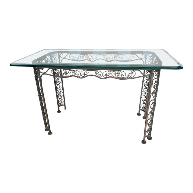Early 20th Century Glass Top Iron Table For Sale