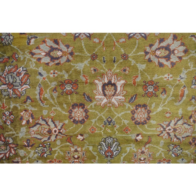 Persian 1890s Antique Oversized Green Olive Floral Knotted Wool Persian Sultanabad Rug For Sale - Image 3 of 9