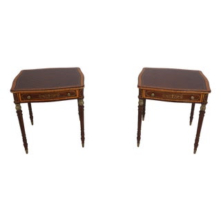Pair Theodore Alexander French Mahogany Lamp Tables For Sale