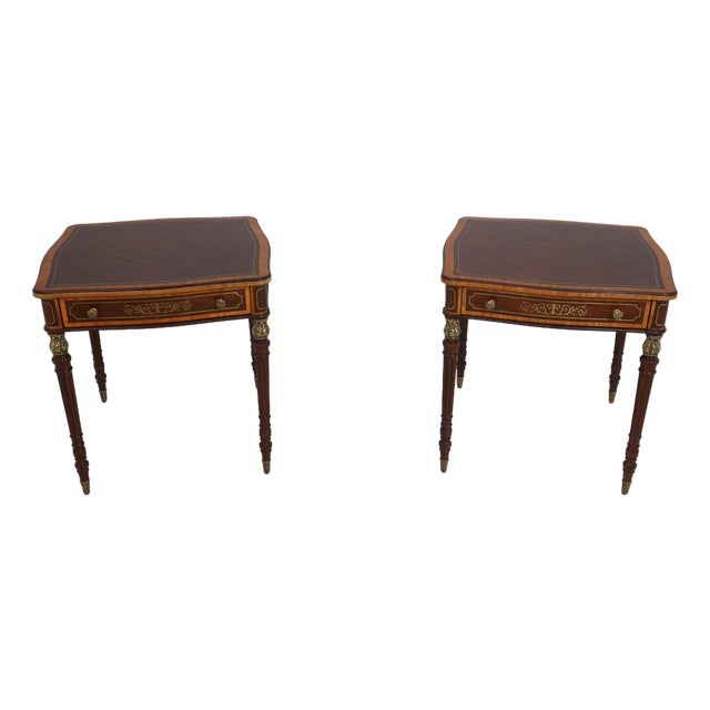Pair Theodore Alexander French Mahogany Lamp Tables For Sale