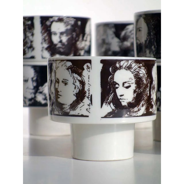 Ceramic Black and White Ceramic Bowls by Pietro Annigoni for Porcellane Eva Sud, 1960s, Set of 10 For Sale - Image 7 of 8
