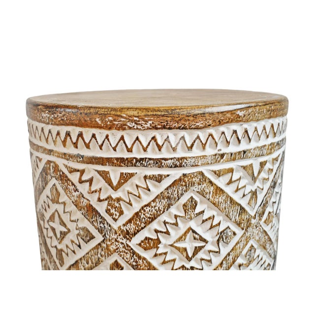 Vintage Tribal Java Carved Wood Side Table Stand For Sale In Los Angeles - Image 6 of 9