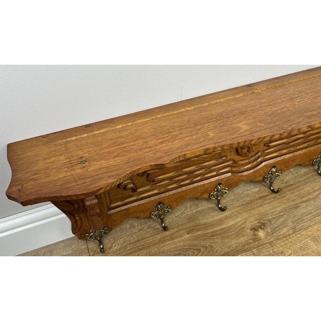 Vintage French Oak Wall Mounted Coat Rack For Sale - Image 5 of 8