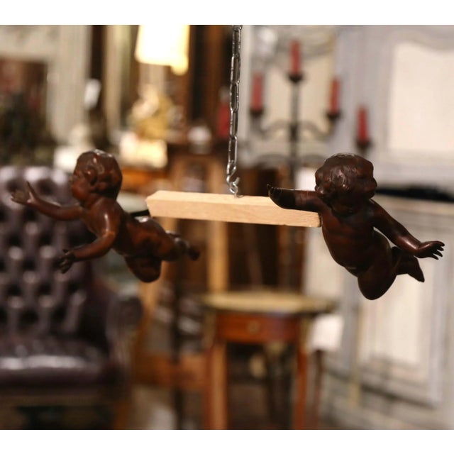 Late 19th Century Pair of 19th Century Italian Carved Walnut Flying Cherub Wall Sculptures For Sale - Image 5 of 5