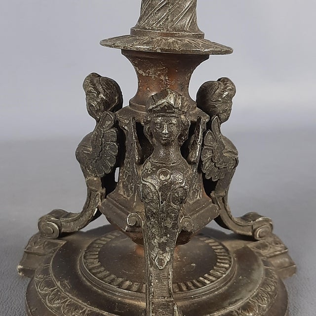 Brown Antique Empire Style Burnished Antimony Candlestick, 1890s For Sale - Image 8 of 13