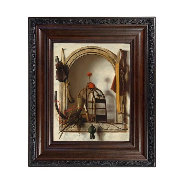 "Niche with Falconry" After Christoffel Pierson Contemporary Reproduction Print on Canvas, Wood Frame 8 x 10 For Sale - Image 4 of 4
