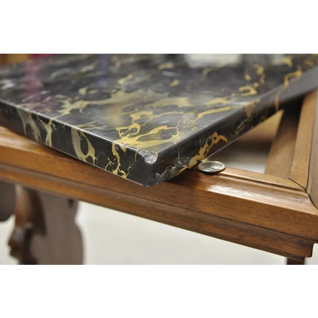 Wood Early 20th Century Italian Renaissance Figural Carved Marble Top Side Table With Winged Cherub Head For Sale - Image 7 of 12