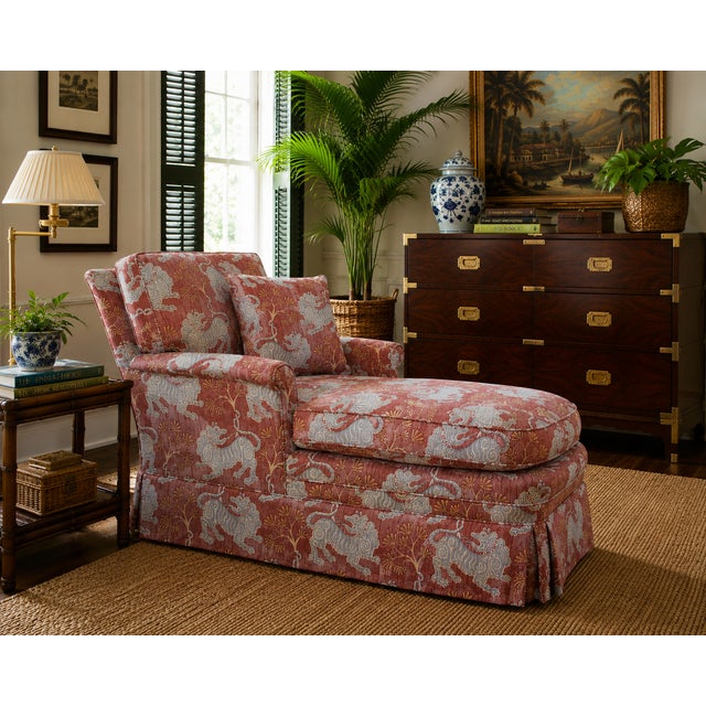Mid-Century Regency Style Chaise Lounge W/ New Chinoiserie Tiger Upholstery For Sale - Image 11 of 12