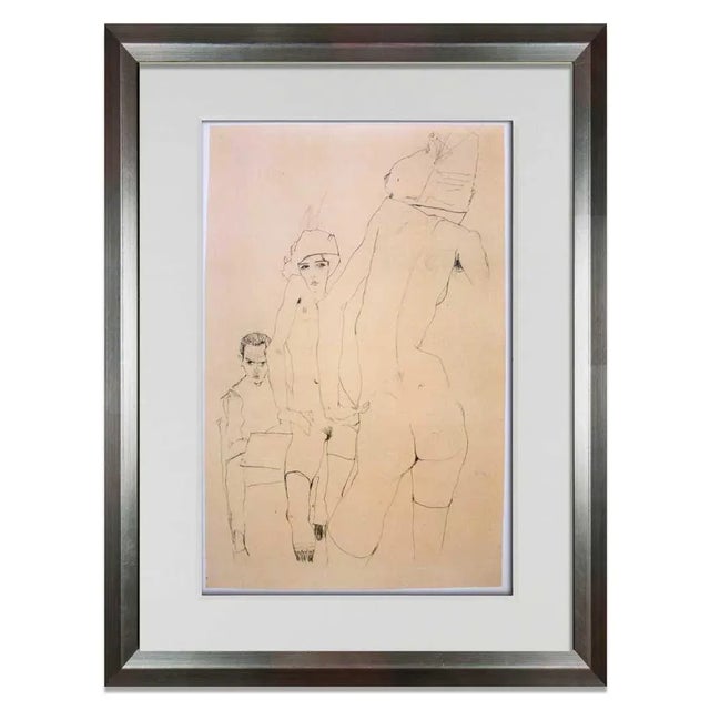 Wood Modern Egon Schiele Lithograph "...Nude Model Before a Mirror" W/Frame For Sale - Image 7 of 7