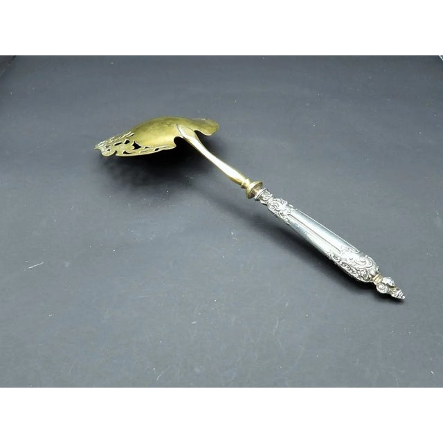 Late 19th Century Antique Fauna Silver Plate Brass Pierced Engraved Serving Spoon Art Nouveau Roman Mythology 1890 For Sale - Image 5 of 6