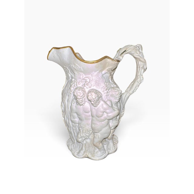 18th Century Circa 1850 Jacob Petit Silenus Bacchus Relief Porcelain & Gilt Pitcher For Sale - Image 5 of 12
