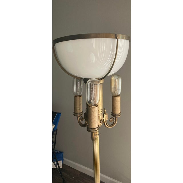 1920s Mutual Sunset Lamp Company Art Deco Floor Lamp/Torchiere stamped as MSLC 4370. It's features are: Brass Marble base...