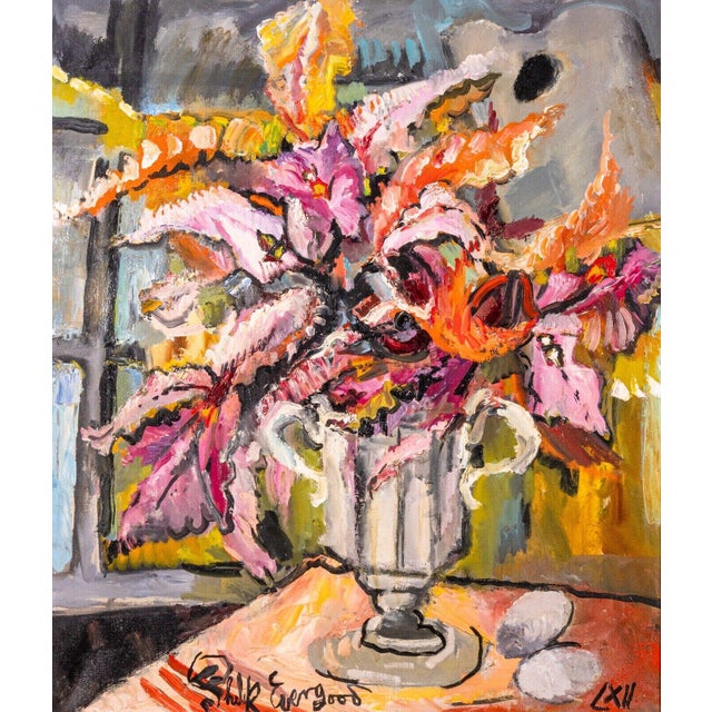 Philip Evergood Orchids in my Studio Signed Modern Expressive Oil Painting For Sale - Image 4 of 11