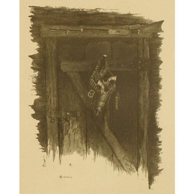 Realism Harold Edgar Wenck "Law of The Flaming Frontier" Western interior with Guns and Rifle 1920s For Sale - Image 3 of 7