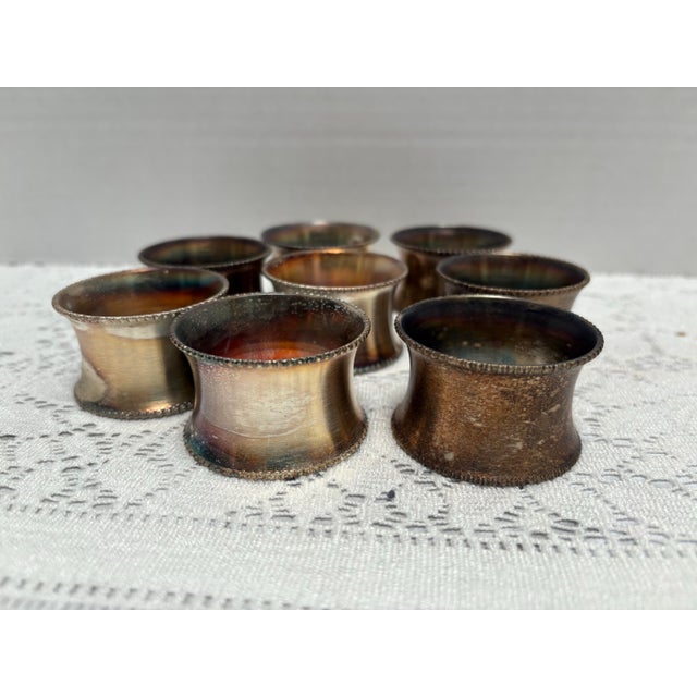 Shabby Chic Vintage Midcentury Silver Napkin Rings, Set of Eight For Sale - Image 3 of 6