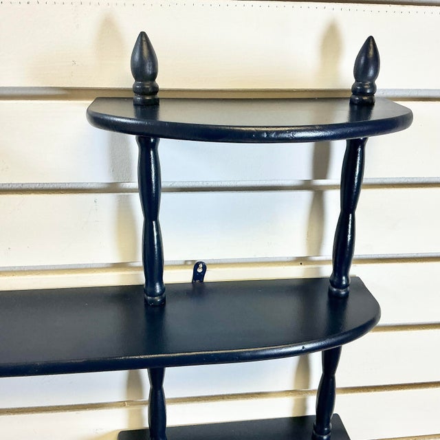 Navy Blue Mid-Century Boho Chic Traditional Wood Display Wall Mounted Shelf For Sale - Image 8 of 12