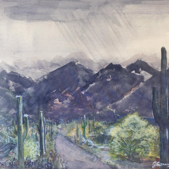1960s Moody Cactus Watercolor Landscape Painting of Tucson Arizona For Sale - Image 5 of 11