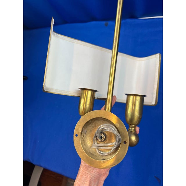 Metal Italian Brass Two-Light Wall Sconces With Original Ivory Shades - Pair For Sale - Image 7 of 15