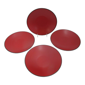 Late 20th Century Gumps Worldview Sleek Red & Black Pottery 11 1/4" Dinner Plate Set of 4